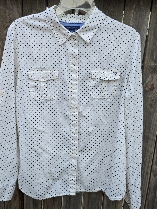 Tommy Hilfiger Tops - Tommy Hilfiger Cotton White Polka Dot Button-Up Shirt Size XL